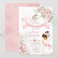 Girl Praying First Holy Communion Pink Floral
