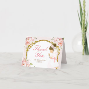 Girl Praying Gold First Holy Communion Folded Thank You Card