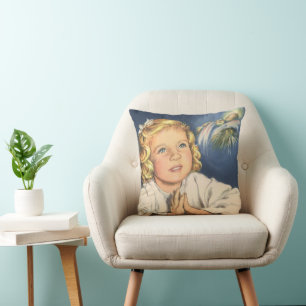 Girl Praying to Jesus Christ, Bedtime Prayers Cushion