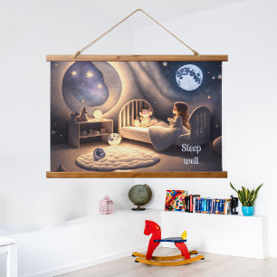 Girl prays in moonlight and by starlight, custom hanging tapestry