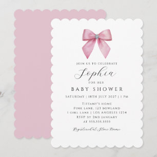 Girl Pretty Pink Bow Baby Shower Invitation