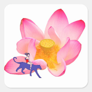Girl, Puma, and Lotus Square Sticker