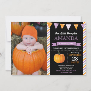 Girl Pumpkin Birthday Invitation Orange and Purple