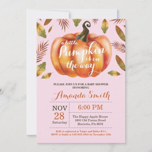 Girl Pumpkin Fall Baby Shower Invitation (Front)