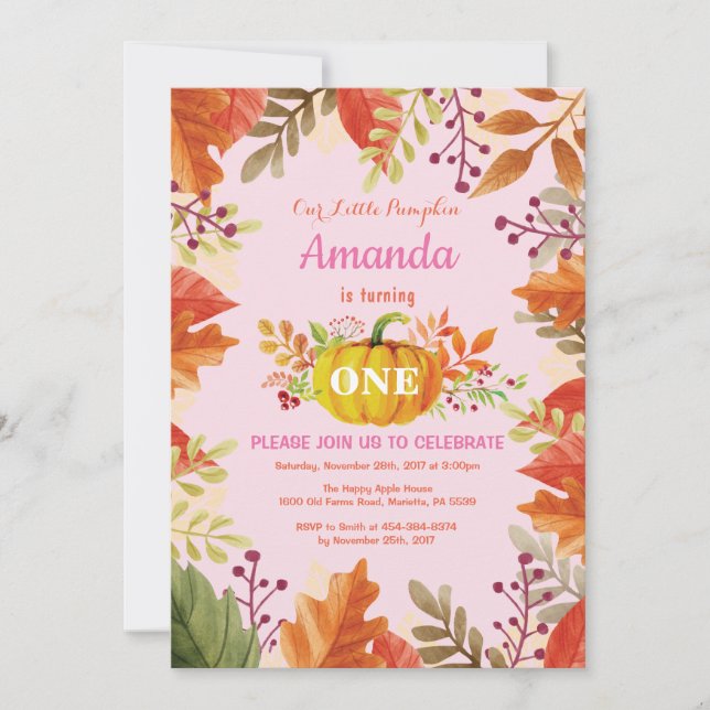 Girl Pumpkin Fall Birthday Invitation (Front)