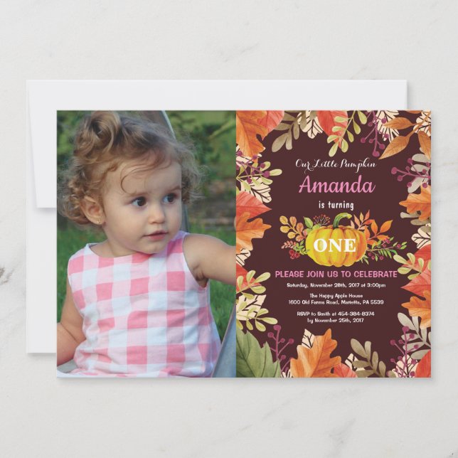 Girl Pumpkin Fall Birthday Invitation (Front)