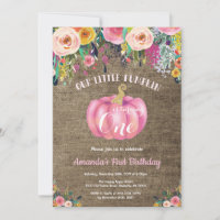 Girl Pumpkin First Birthday Floral Gold Burlap