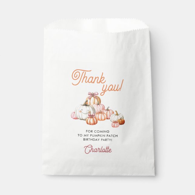 Girl Pumpkin Patch Bows Birthday Party Thank You Favour Bag (Front)