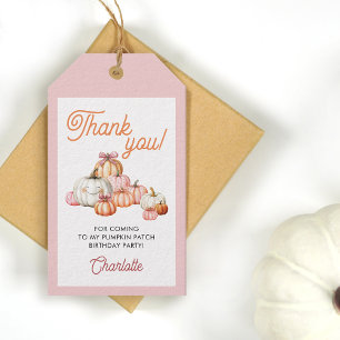 Girl Pumpkin Patch Bows Birthday Party Thank You Gift Tags