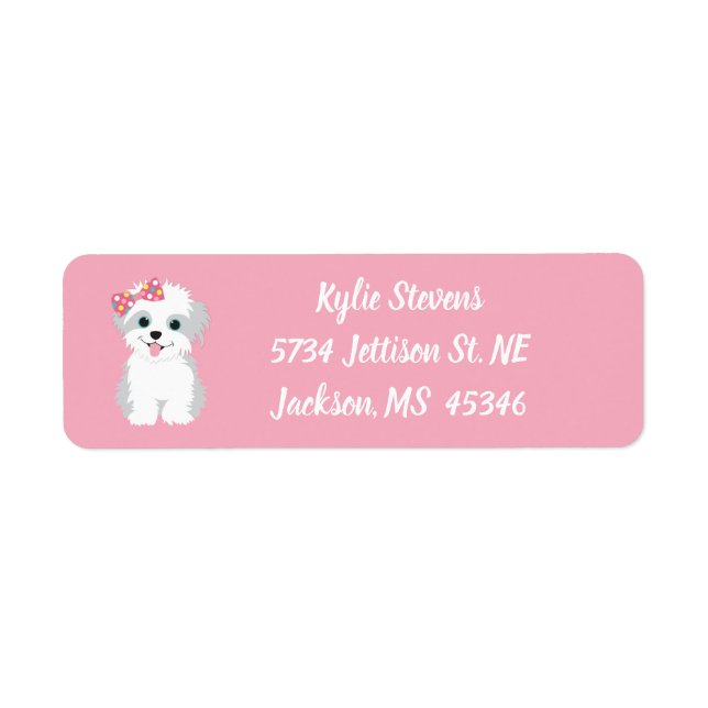 Girl Puppy Birthday Return Address Label (Front)