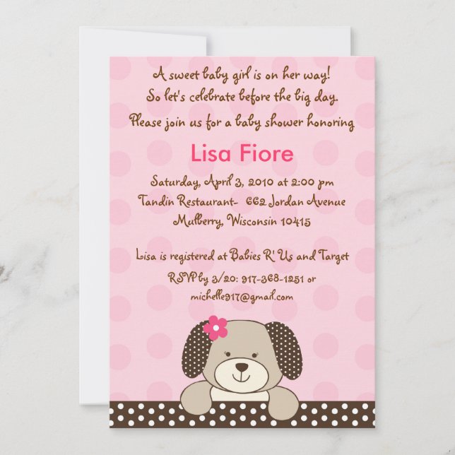 Girl Puppy Dog Baby Shower Invitations (Front)