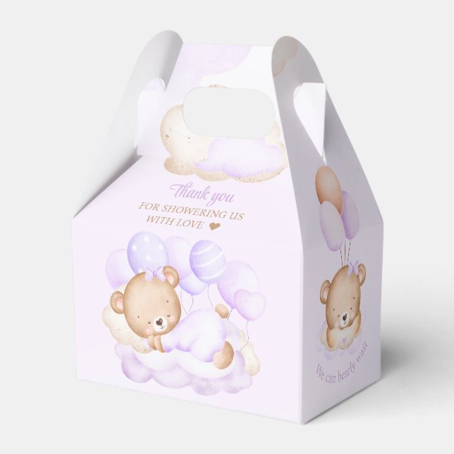 Girl Purple Bear Baby Shower Favour Box (Back Side)