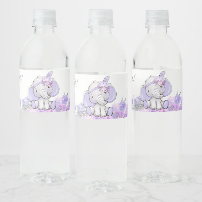 Girl Purple Boho Elephant Baby Shower Water Bottle Label (Bottles)