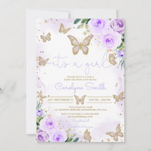 Girl Purple Butterfly Baby Shower Invitation