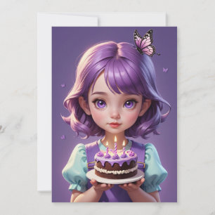 Girl purple butterfly birthday invitations