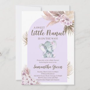 Girl Purple Elephant Baby Shower Invitation