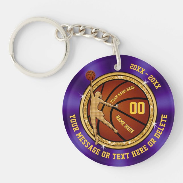 Girl Purple Gold Personalised Basketball Keychains (Front)