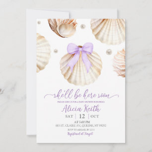 Girl Purple Shell Baby Shower Invitation