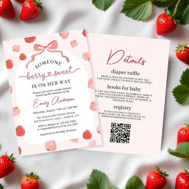 Girl QR Code Berry Sweet All in One Baby Shower Invitation (Creator Uploaded)