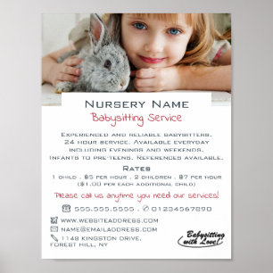 Girl & Rabbit, Babysitter, Daycare, Nursery Advert Poster