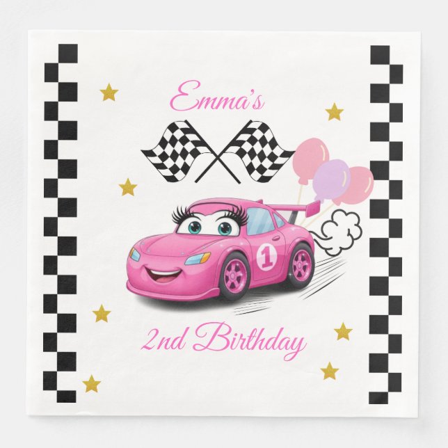 Girl Racing Birthday | Fast One & Two Fast Napkin (Front)