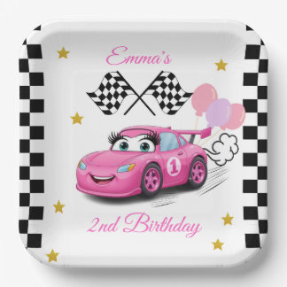 Girl Racing Birthday Plates | Fast One & Two Fast