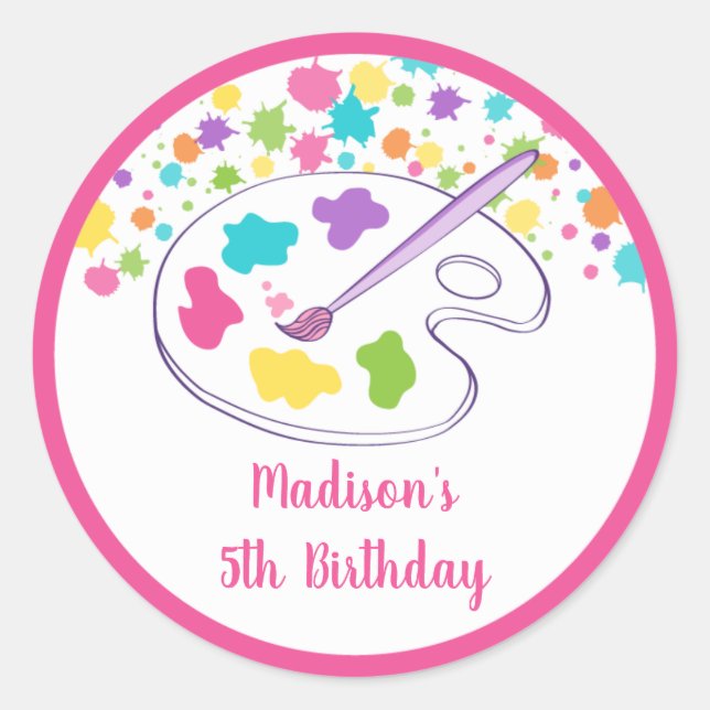 Girl Rainbow Art Party Birthday Classic Round Sticker (Front)