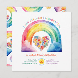 Girl Rainbow Cloud Birthday Invitation 
