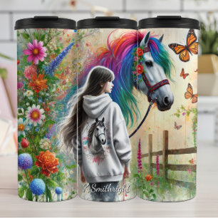 Girl Rainbow Horse Butterfly Meadow Magic Thermal Tumbler