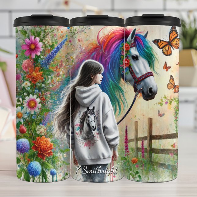 Girl Rainbow Horse Butterfly Meadow Magic Thermal Tumbler (Creator Uploaded)