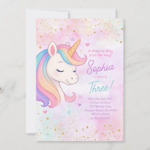 Girl Rainbow Unicorn Birthday Party Invitation