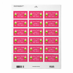 Girl raspberry popsicles name school book labels