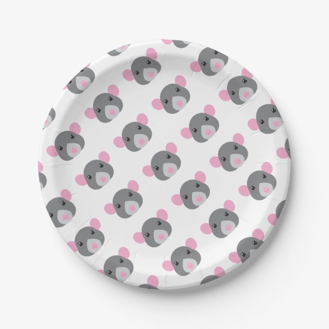 girl rat face grey paper plate (Front)