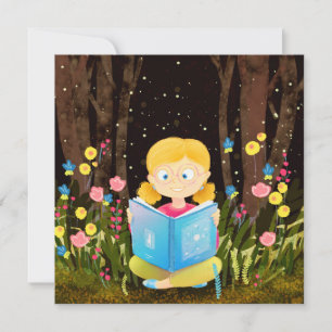 Girl Reading a Book Holiday Card