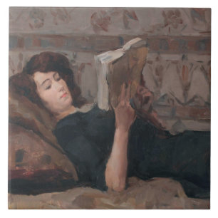 Girl Reading a Book (Reclining on a Divan) Ceramic Tile