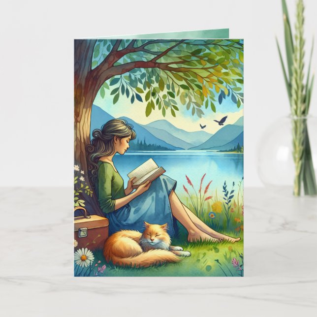 Girl Reading a Book | Thinking About You Card (Front)