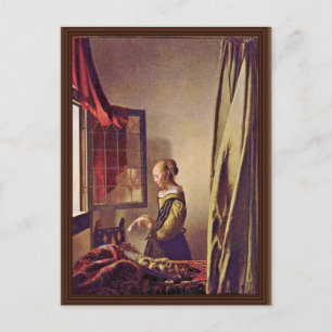 Girl Reading A Letter At An Open Window,  By Verme Postcard