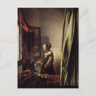 Girl Reading a Letter at an Open Window Postcard