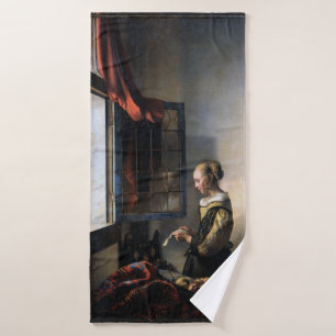 Girl Reading a Letter at an Open Window, Vermeer Bath Towel