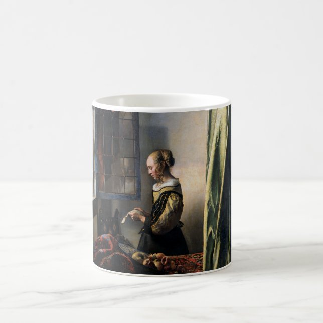 Girl Reading a Letter at an Open Window, Vermeer Coffee Mug (Center)
