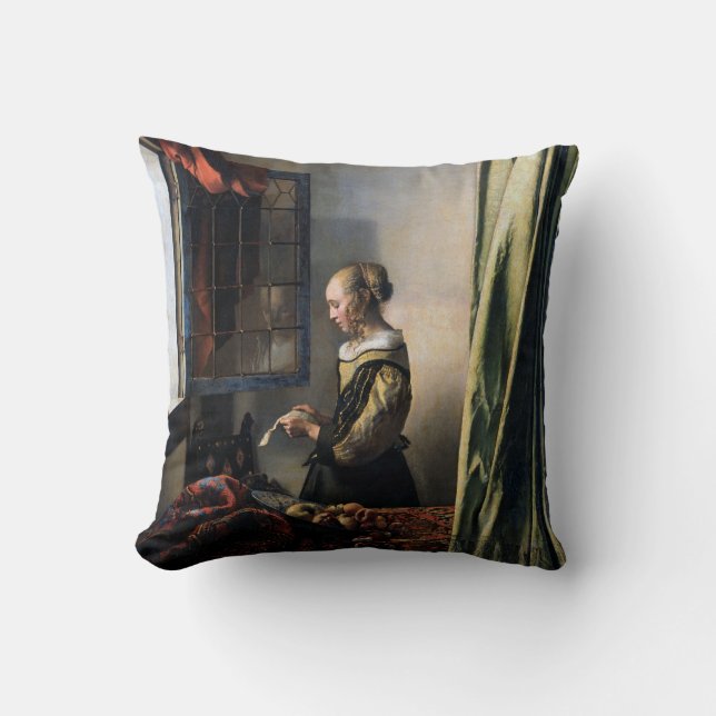 Girl Reading a Letter at an Open Window, Vermeer Cushion (Front)