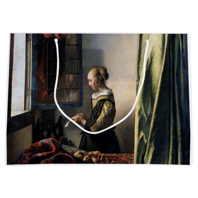 Girl Reading a Letter at an Open Window, Vermeer Large Gift Bag (Front)