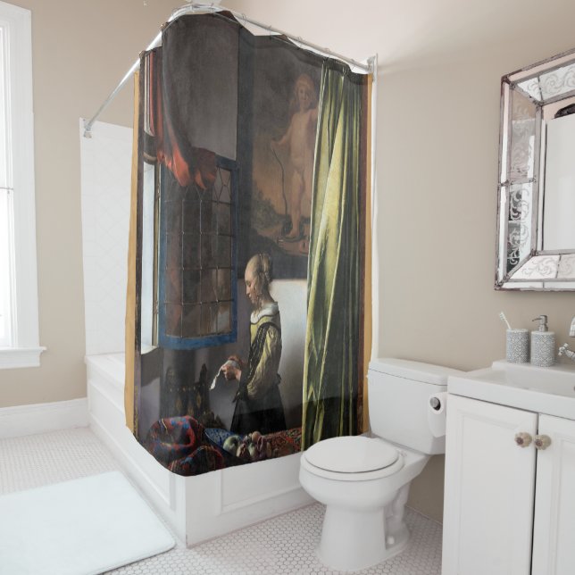 Girl Reading a Letter at an Open Window, Vermeer Shower Curtain (In Situ)