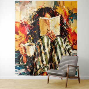 Girl Reading Book Cosy Painting Art Tapestry