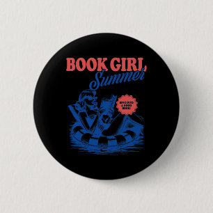 Girl Reading Book Summer Funny Beach Vacation For 6 Cm Round Badge