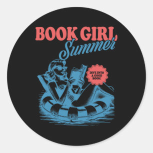 Girl Reading Book Summer Funny Beach Vacation For  Classic Round Sticker