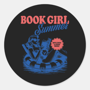 Girl Reading Book Summer Funny Beach Vacation For  Classic Round Sticker