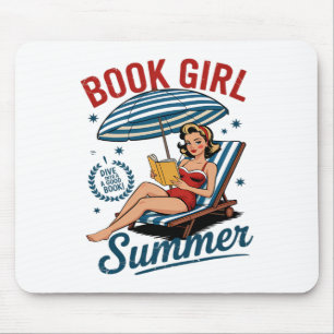 Girl Reading Book Summer Funny Beach Vacation For Mouse Pad