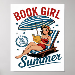 Girl Reading Book Summer Funny Beach Vacation For Poster