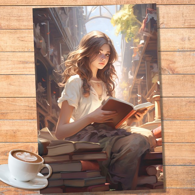 Girl Reading Books 3 Decoupage Paper (Creator Uploaded)